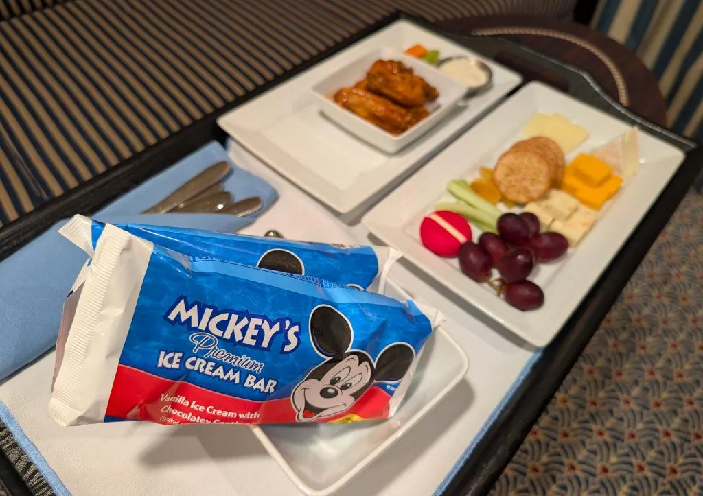 Disney Cruise Line room-service tray with Mickey ice cream bars